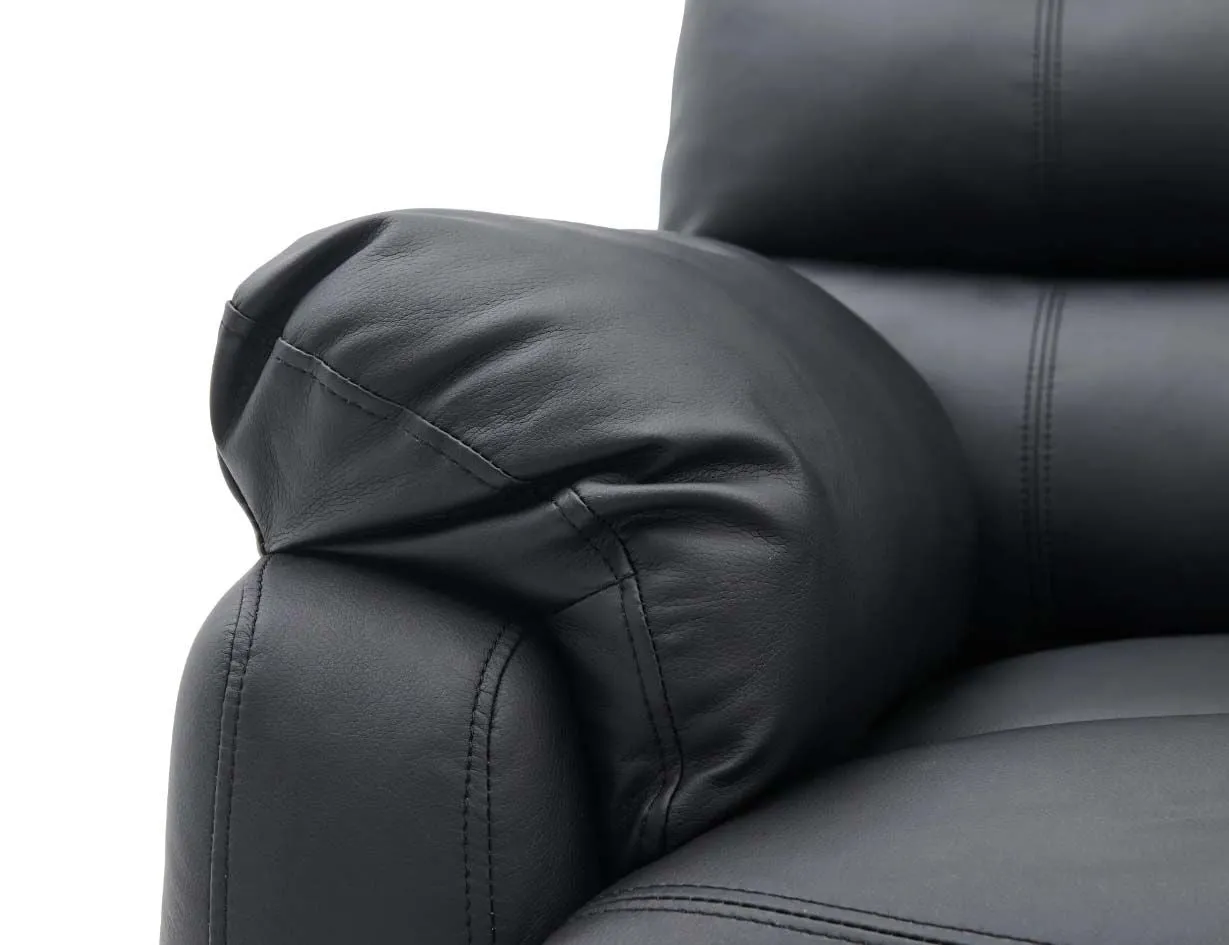 Lucas 3 Seater Faux Leather Recliner Sofa with right side facing chaise - Black