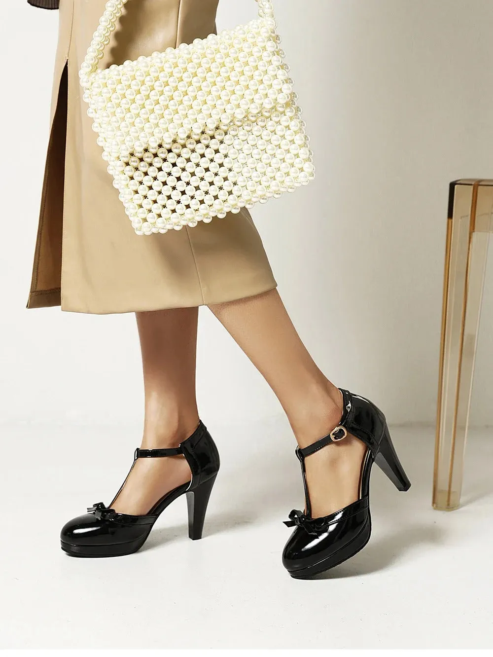 LUXE BOW T-STRAP HEELS