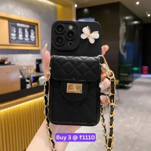 Luxury PU Leather Wallet Silicone Phone Case with Crossbody Chain Card Slot Bag - iPhone 14 Pro Max