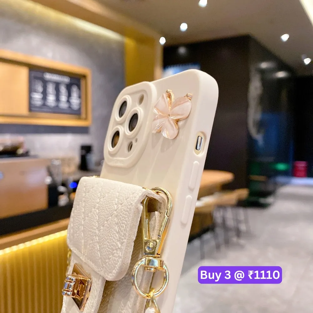 Luxury PU Leather Wallet Silicone Phone Case with Crossbody Chain Card Slot Bag - iPhone 14 Pro Max