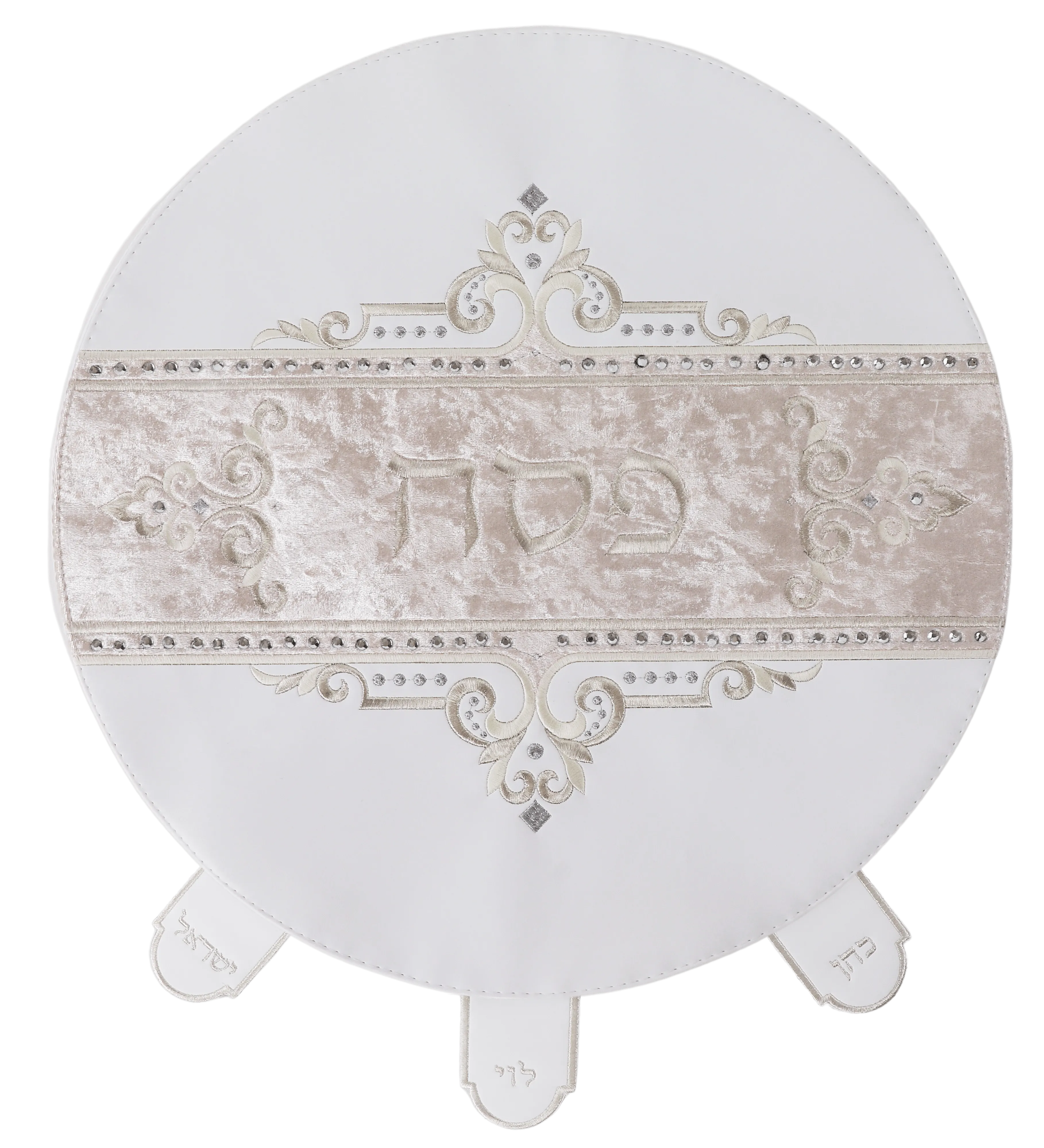 Matzah Cover  Faux Leather with Velvet & Crystals 3 Pockets 40cm with Hard Plastic