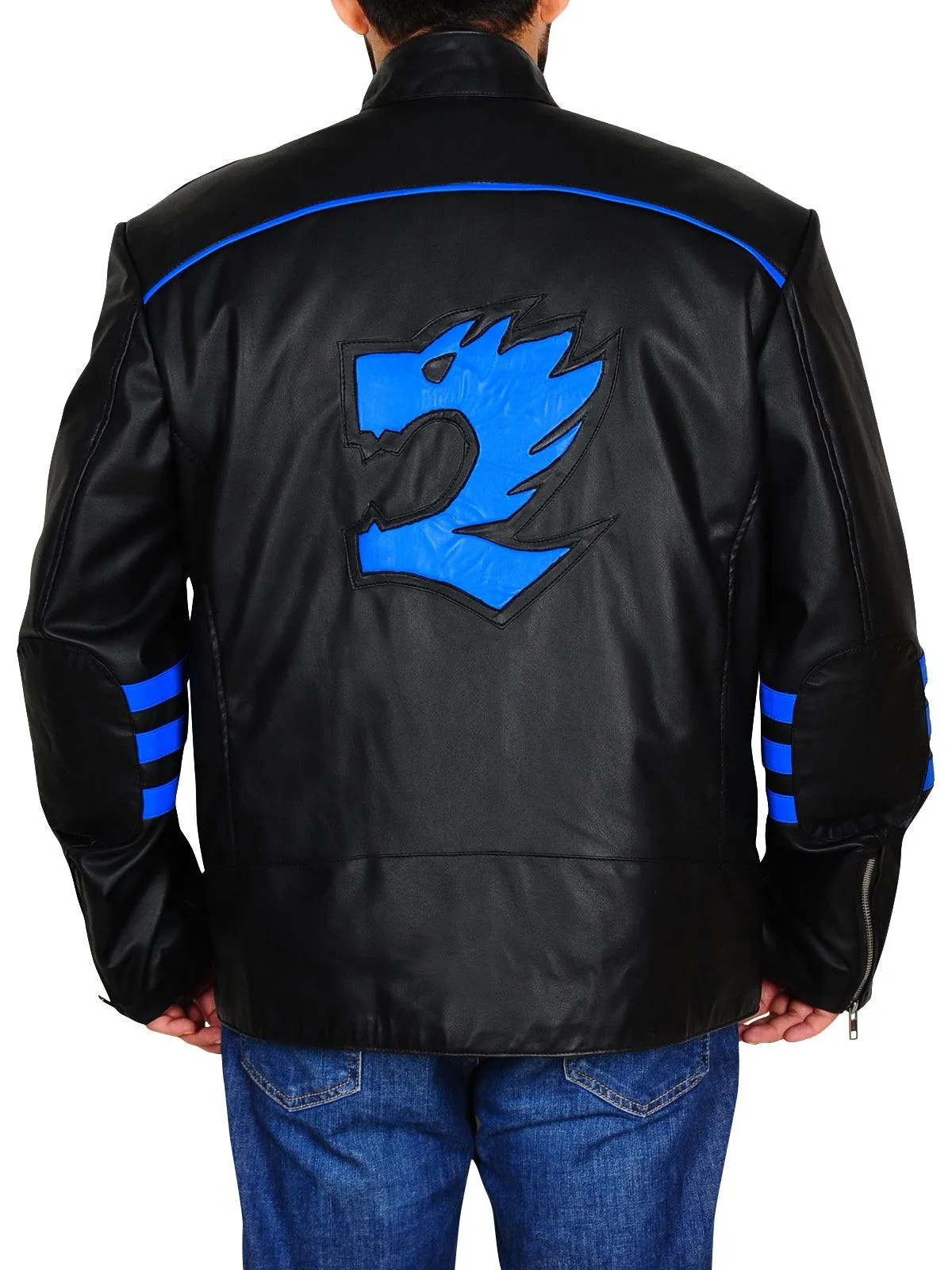 Men's Blue & Black Biker Leather Jacket