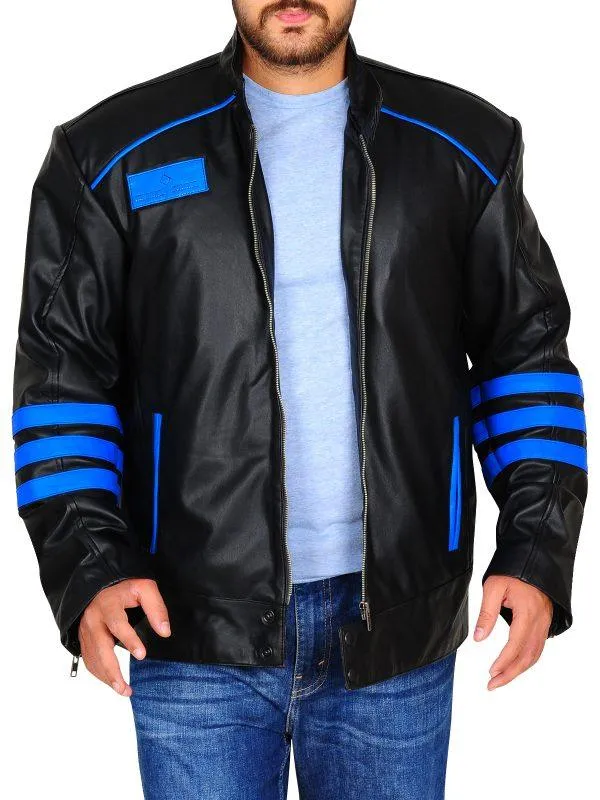 Men's Blue & Black Biker Leather Jacket