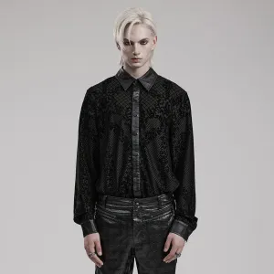 Men's Gothic Floral Printed Faux Leather Splice Shirt