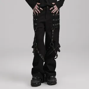 Men's Punk Mesh Splice Strappy Trousers