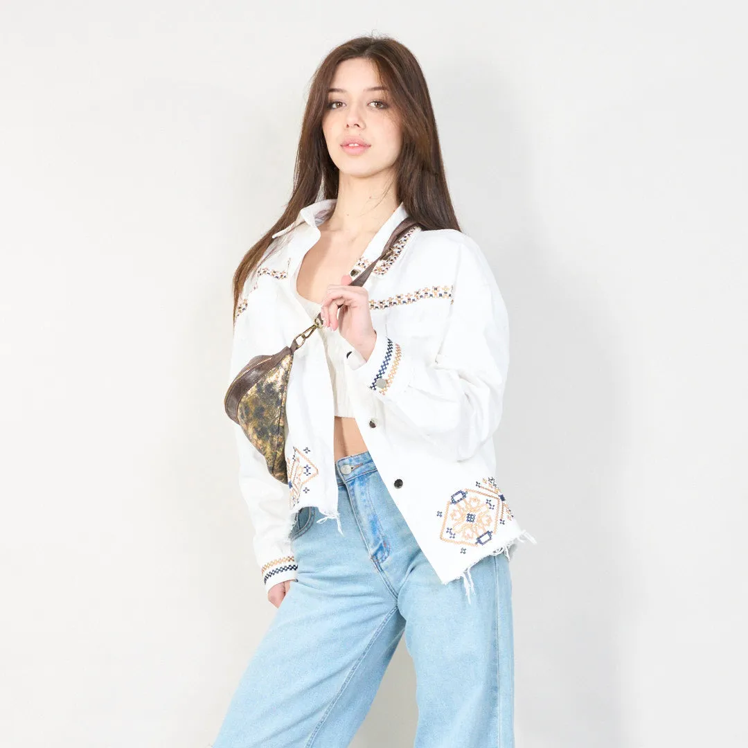 Metallic leather waist bag with zipper closure wholesale