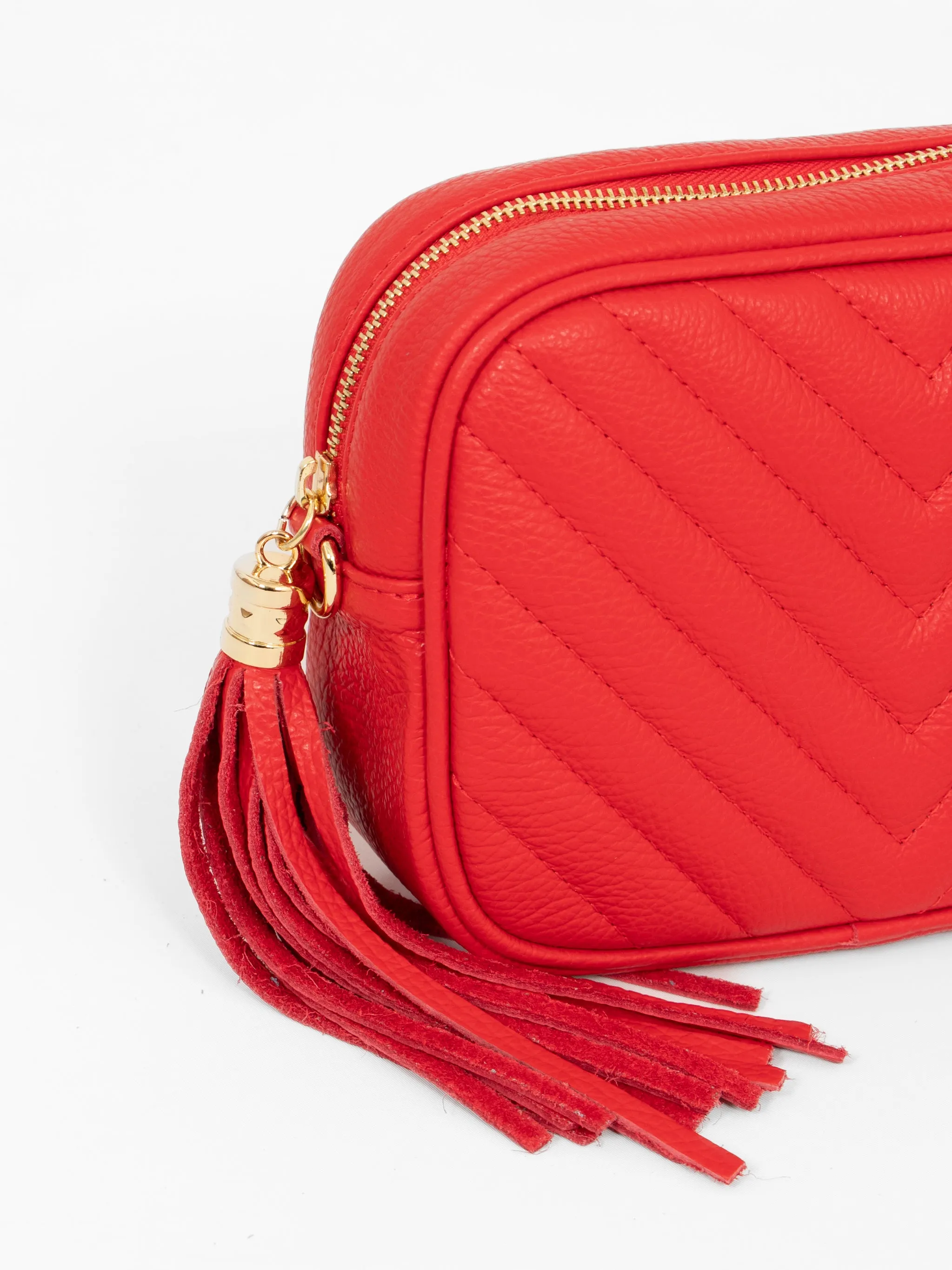 Misty - Italian Leather Chevron Crossbody Bag - Red, Pebbled