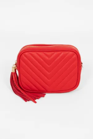 Misty - Italian Leather Chevron Crossbody Bag - Red, Pebbled