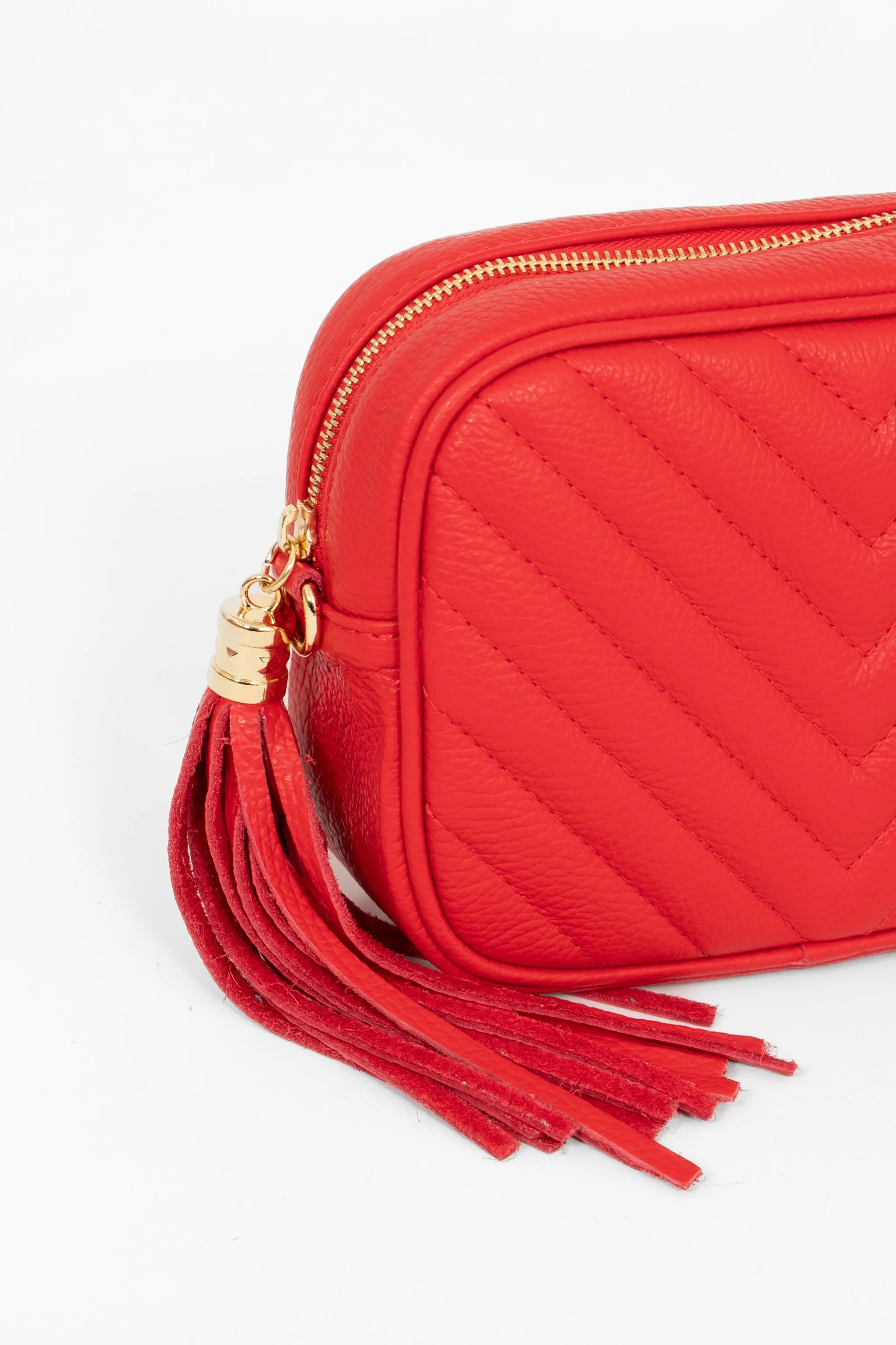 Misty - Italian Leather Chevron Crossbody Bag - Red, Pebbled