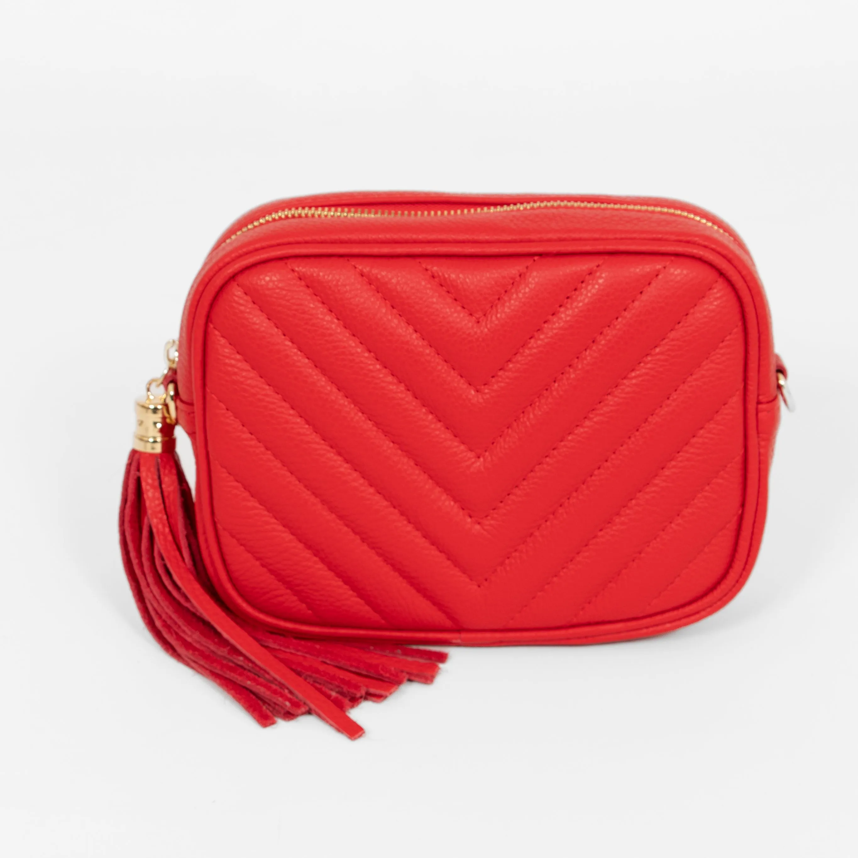 Misty - Italian Leather Chevron Crossbody Bag - Red, Pebbled
