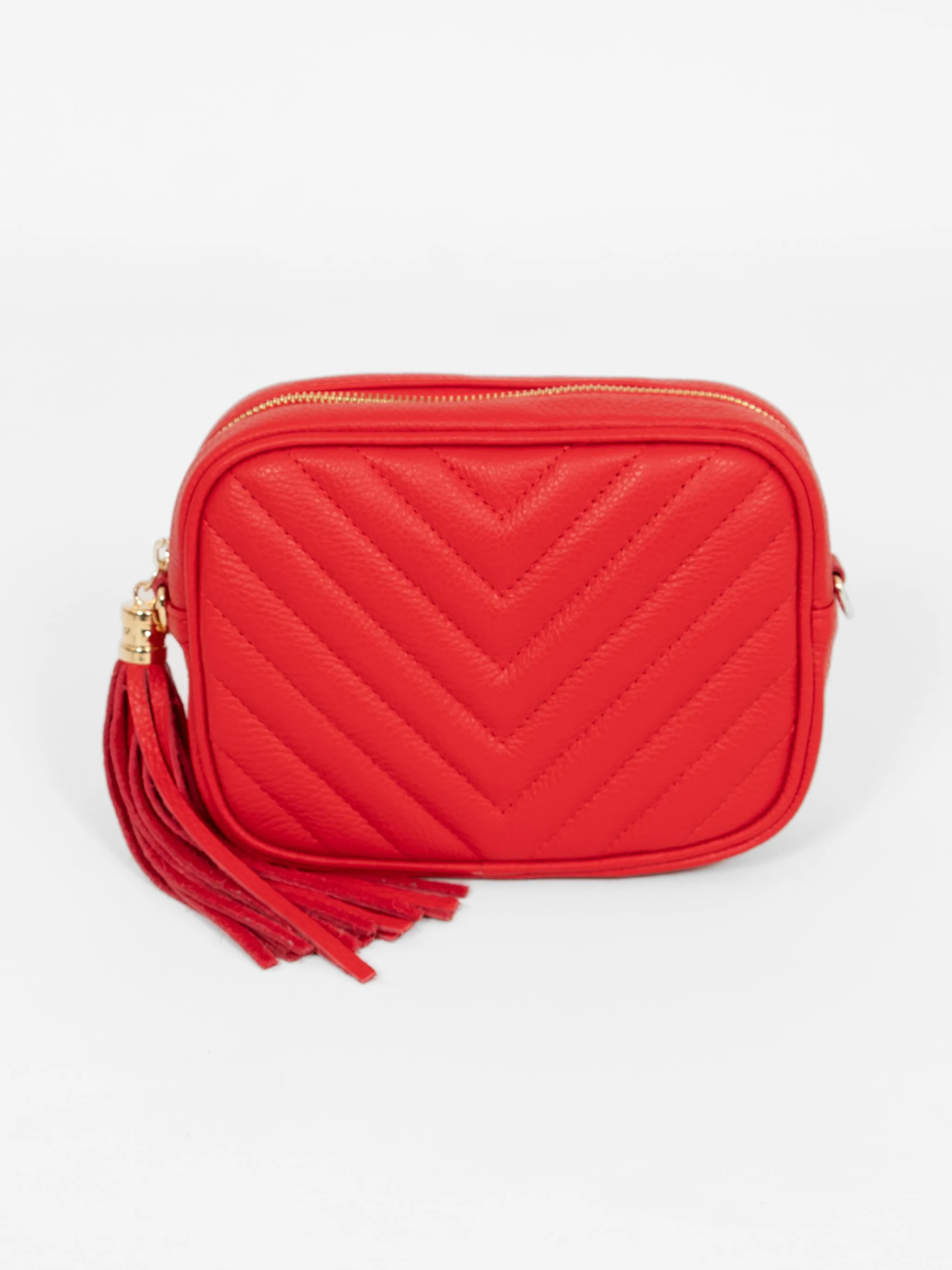 Misty - Italian Leather Chevron Crossbody Bag - Red, Pebbled