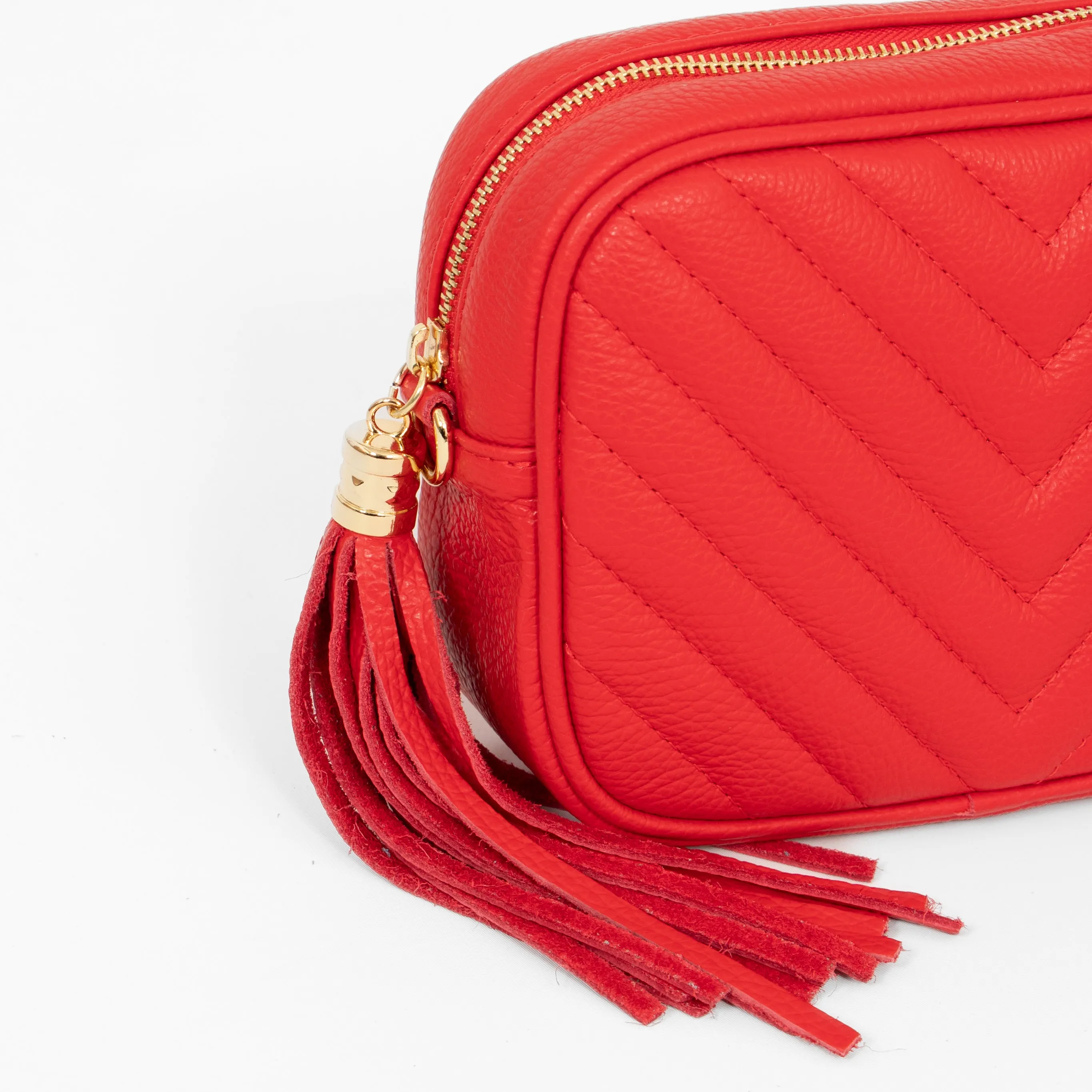 Misty - Italian Leather Chevron Crossbody Bag - Red, Pebbled