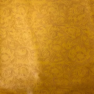 Mustard Yellow Western Floral PU Faux Leather Vinyl Fabric