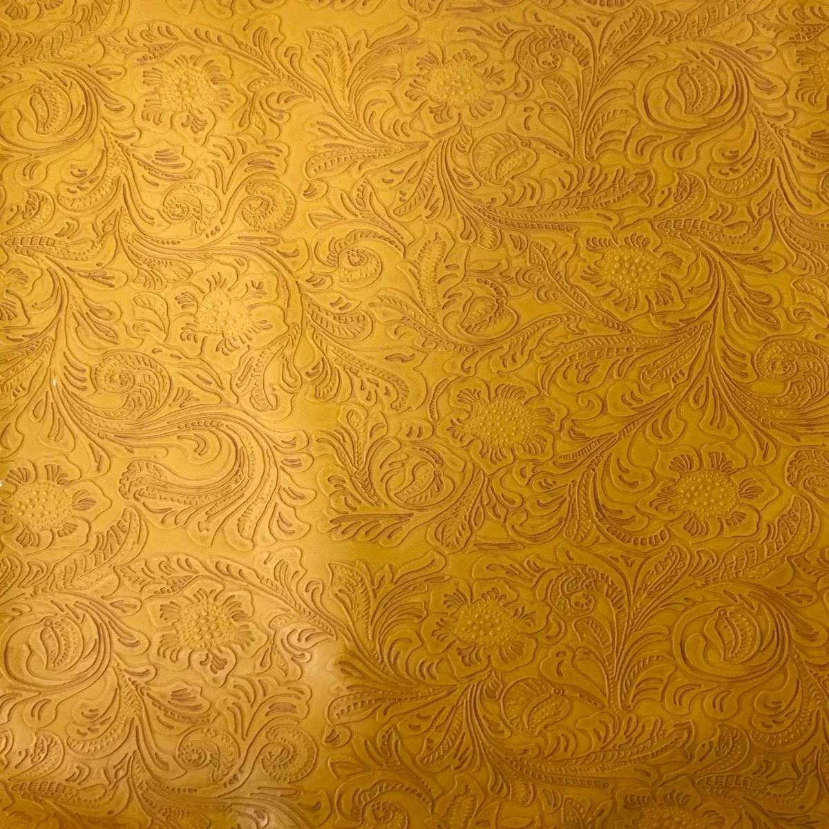 Mustard Yellow Western Floral PU Faux Leather Vinyl Fabric