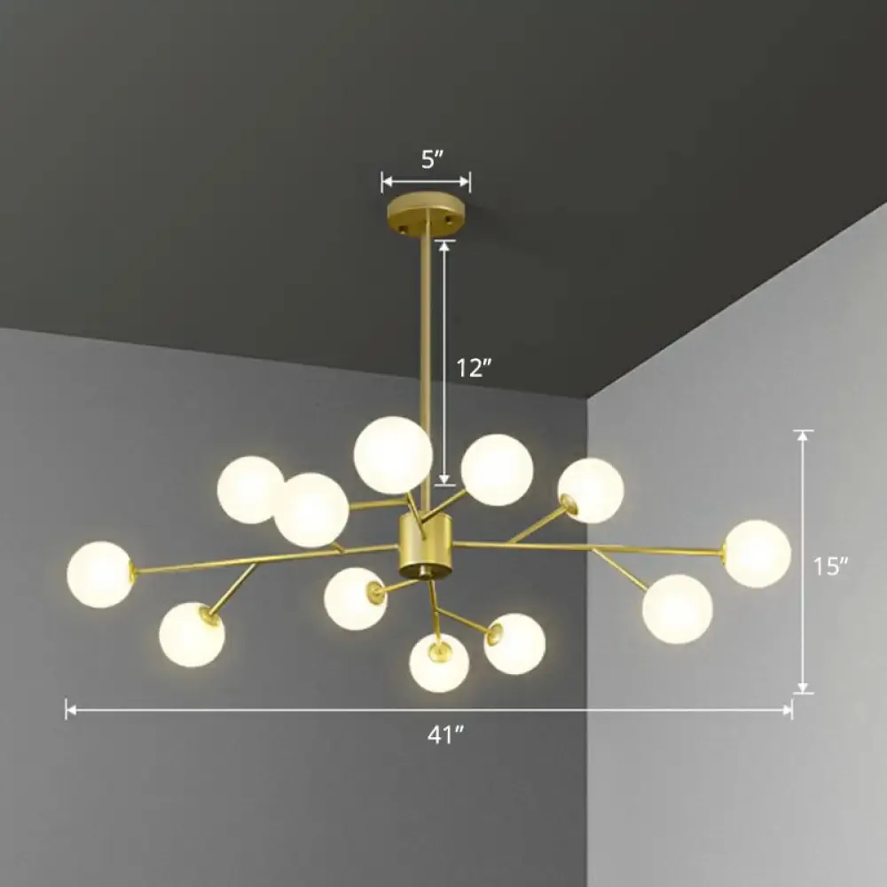Nordic Branch Chandelier with Opal Glass Shade - Striking Pendant Light Fixture