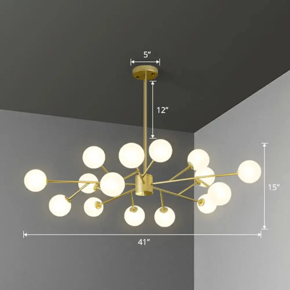 Nordic Branch Chandelier with Opal Glass Shade - Striking Pendant Light Fixture