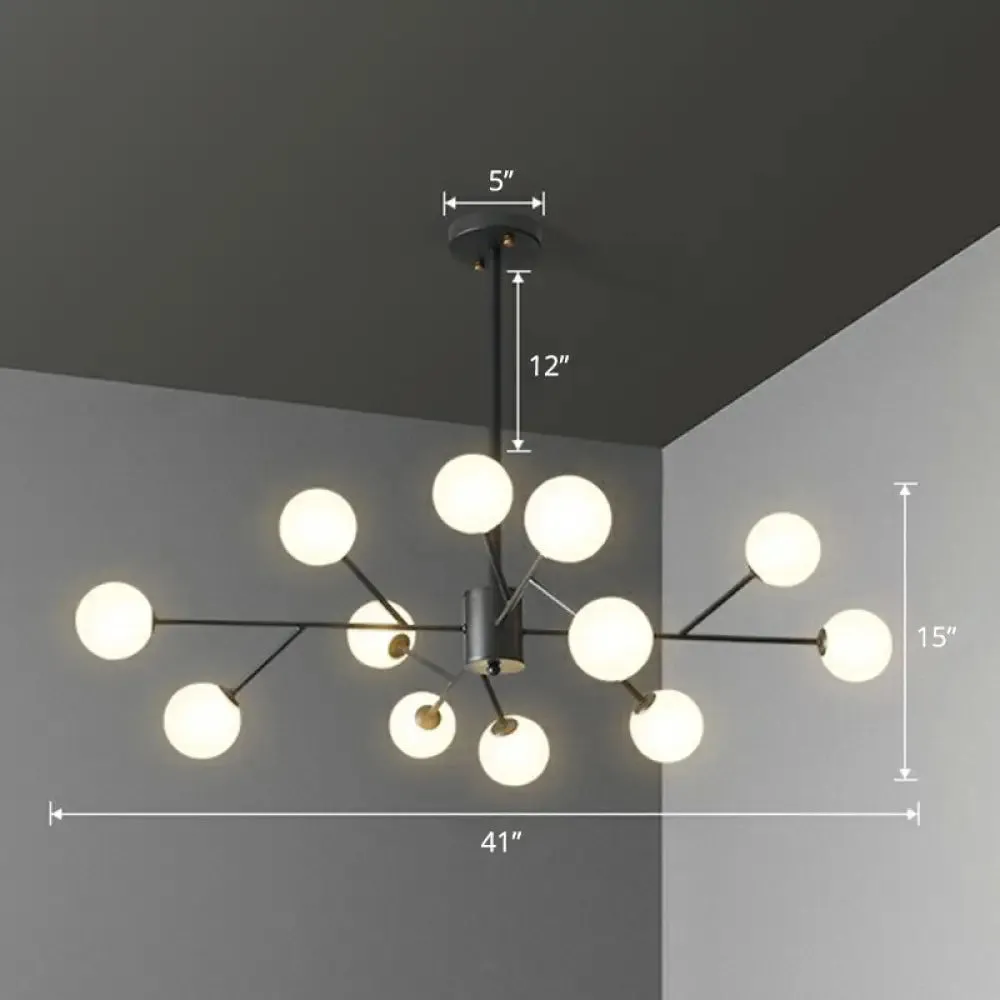Nordic Branch Chandelier with Opal Glass Shade - Striking Pendant Light Fixture