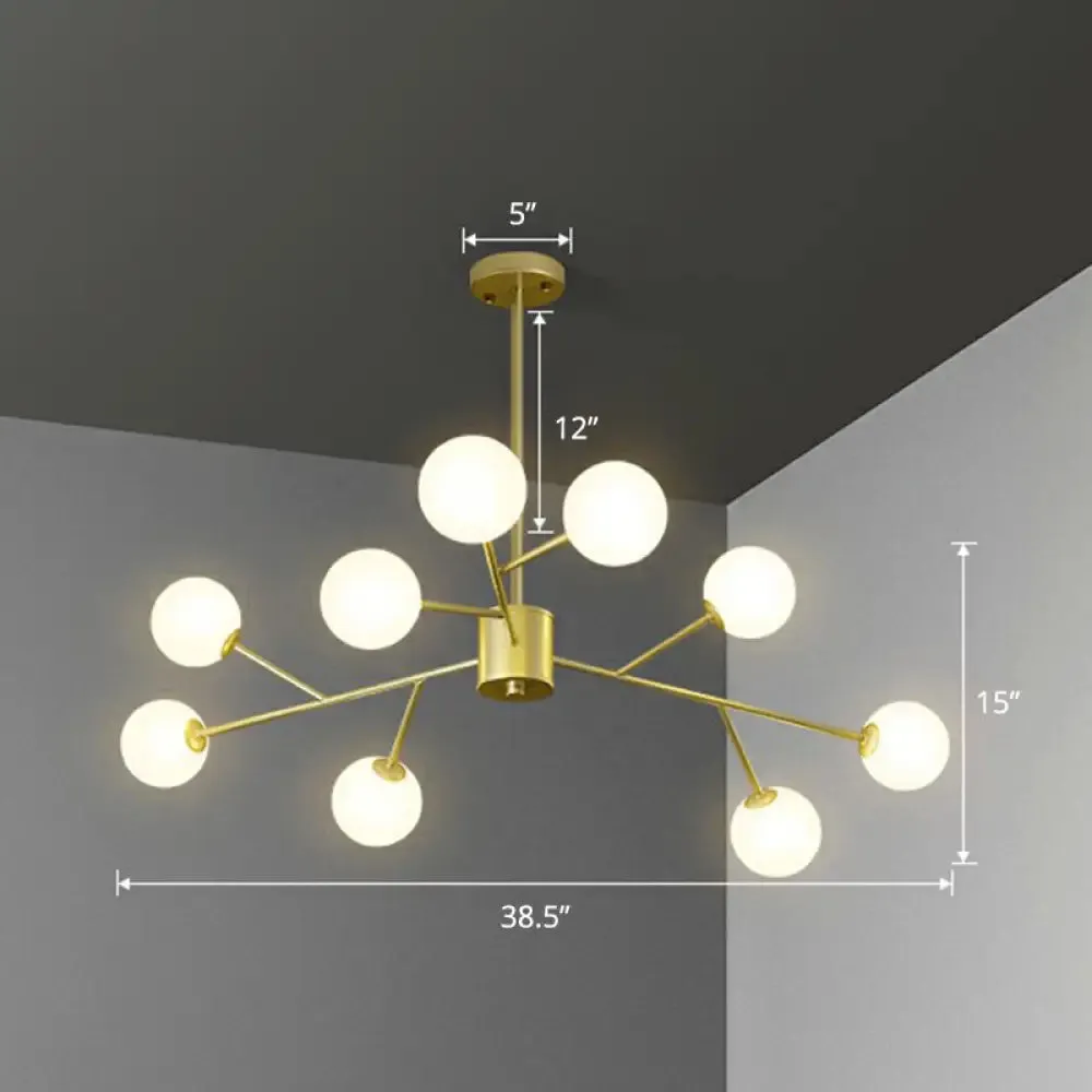 Nordic Branch Chandelier with Opal Glass Shade - Striking Pendant Light Fixture