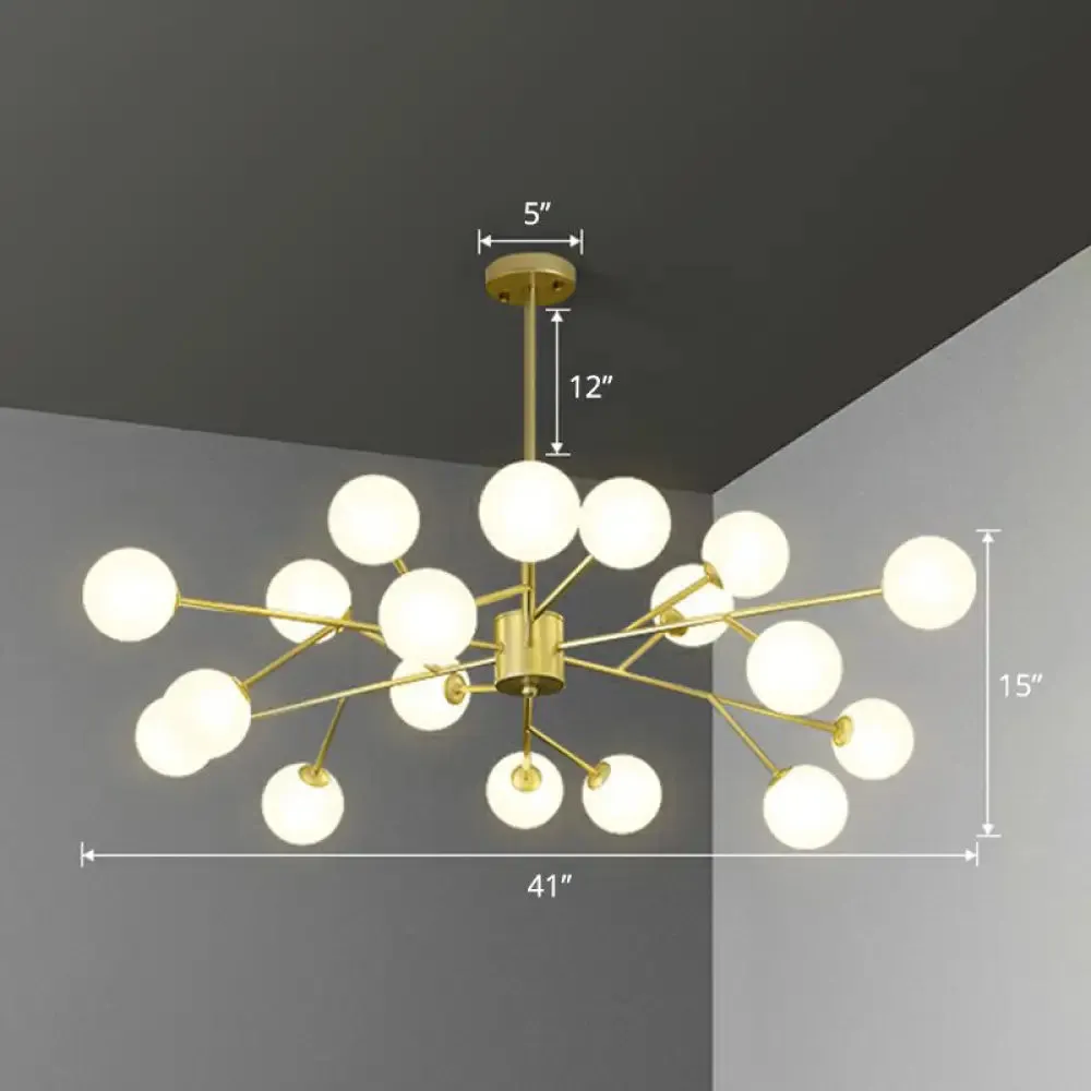Nordic Branch Chandelier with Opal Glass Shade - Striking Pendant Light Fixture