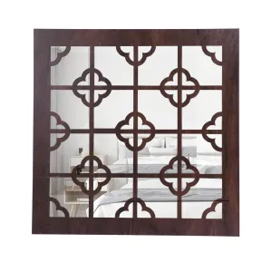 OMANZA Rustic Wall Mounted Mirror, Wall Decorative Mirror with Wooden Frame, Gorgeous Jharokha Frame Square Wall Mirrors Decor for Living Room, Home Decoration, Bedroom (Club, 1)