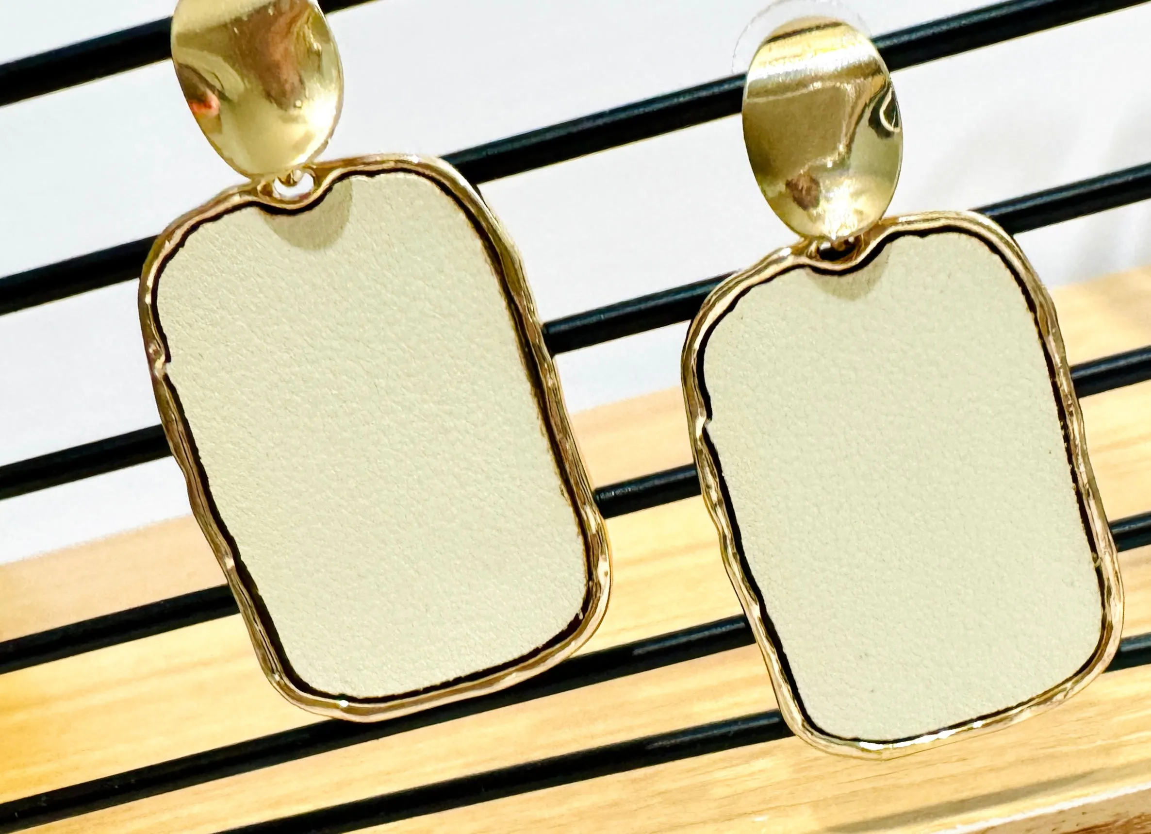 Only In L.A Ivory Faux Leather  Stud Earrings