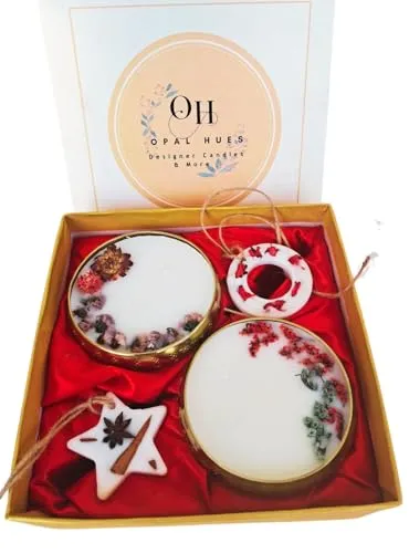 Opal Hues Scented Metal Urli Bowl Candle Set Gift Box (Rose)