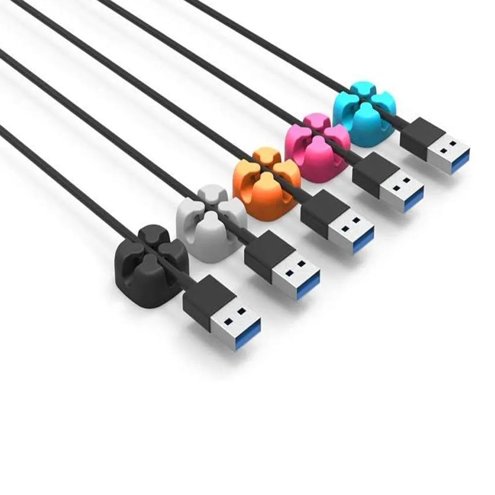 ORICO CBSX-5 Desktop Cable Manager Organizer with 5 Singular Ports and High Strength Double-Sided Adhesive Tape for  - Black Blue Grey Orange Pink