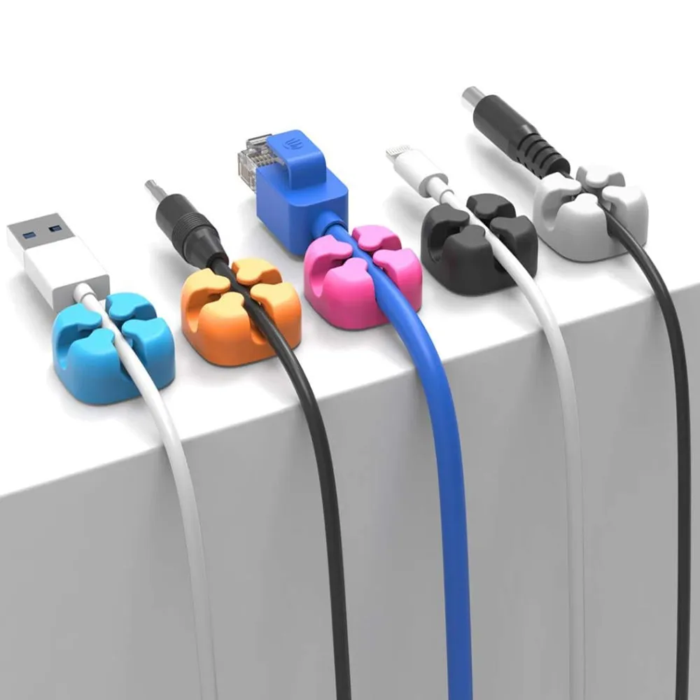 ORICO CBSX-5 Desktop Cable Manager Organizer with 5 Singular Ports and High Strength Double-Sided Adhesive Tape for  - Black Blue Grey Orange Pink