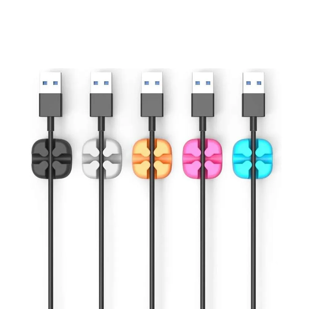 ORICO CBSX-5 Desktop Cable Manager Organizer with 5 Singular Ports and High Strength Double-Sided Adhesive Tape for  - Black Blue Grey Orange Pink