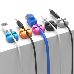ORICO CBSX-5 Desktop Cable Manager Organizer with 5 Singular Ports and High Strength Double-Sided Adhesive Tape for  - Black Blue Grey Orange Pink