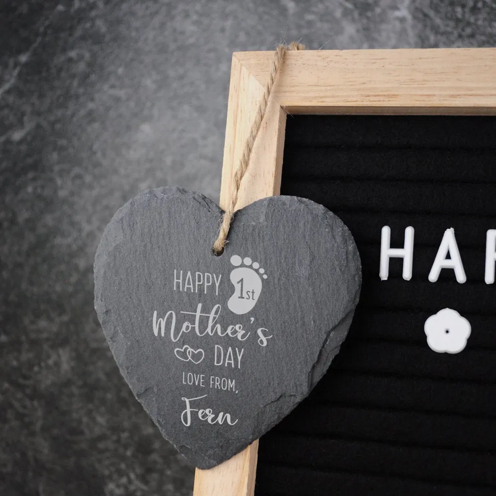 Personalised 'Happy 1st Mother's Day' Slate Heart Hanging Decoration