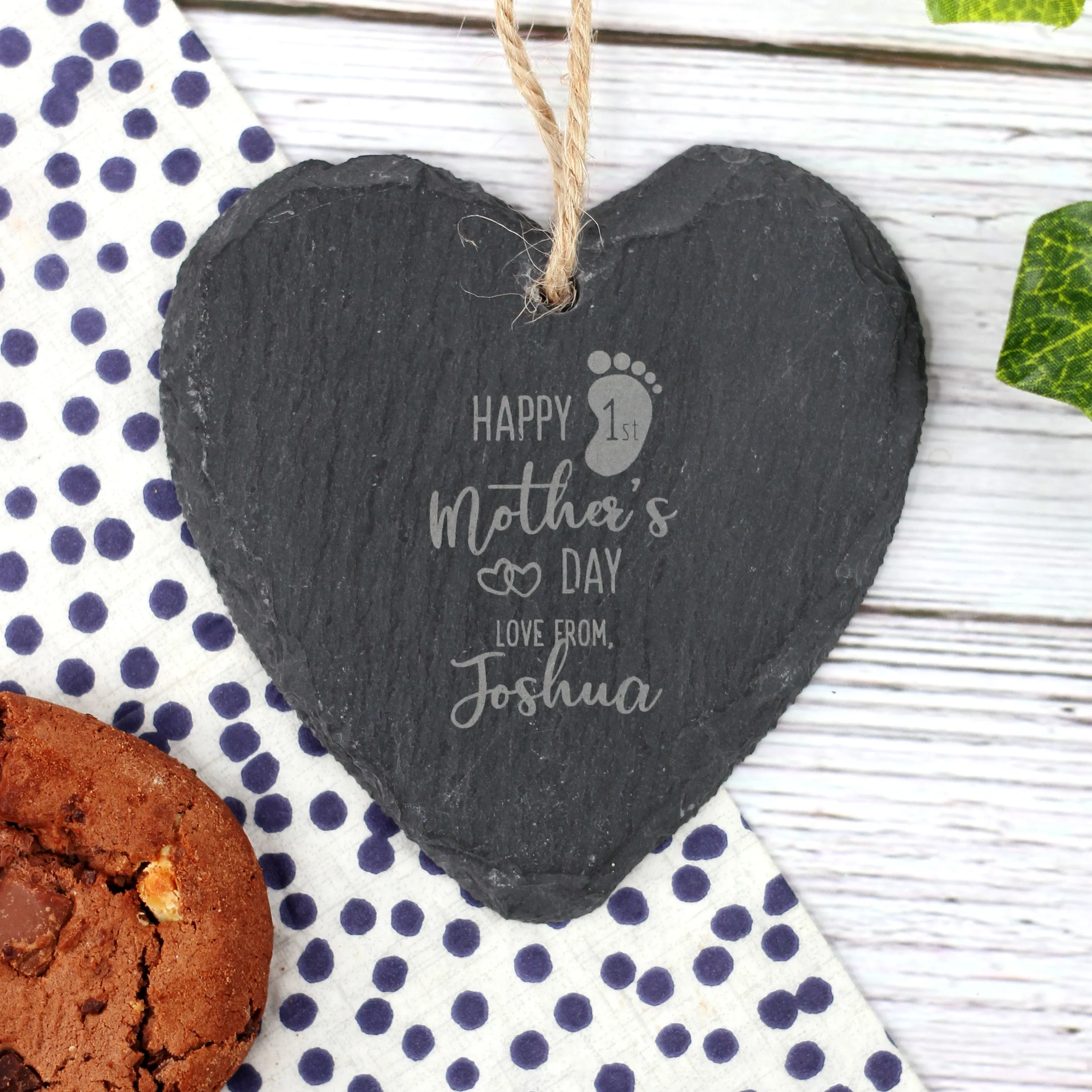 Personalised 'Happy 1st Mother's Day' Slate Heart Hanging Decoration