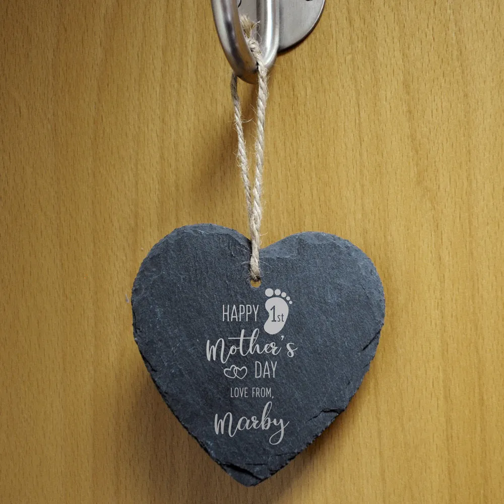 Personalised 'Happy 1st Mother's Day' Slate Heart Hanging Decoration