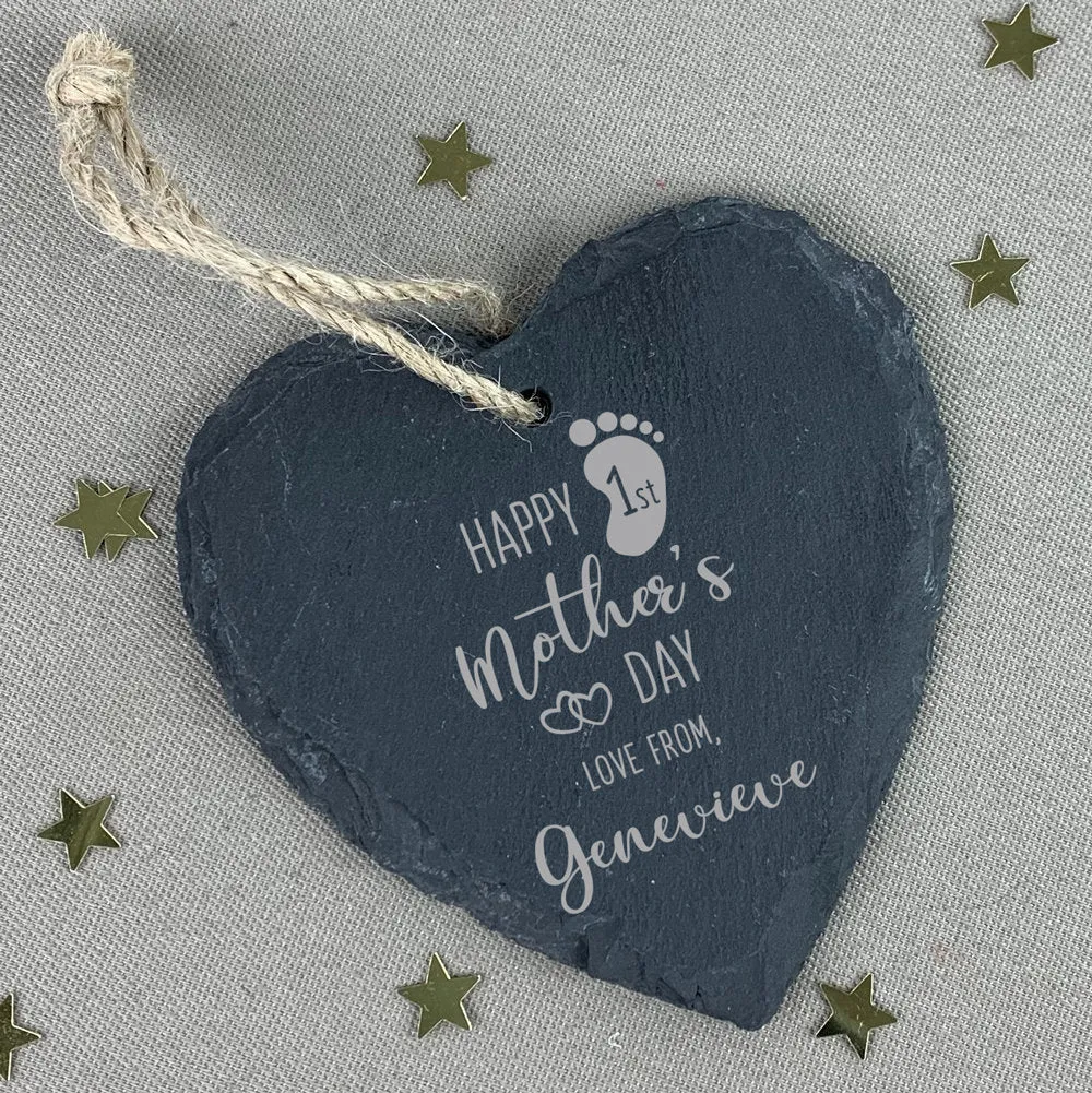 Personalised 'Happy 1st Mother's Day' Slate Heart Hanging Decoration
