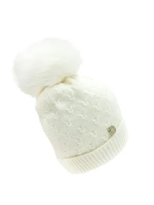 Petite Maison Kids Ivory 'Parker' Faux Fur Pom Beanie Hat