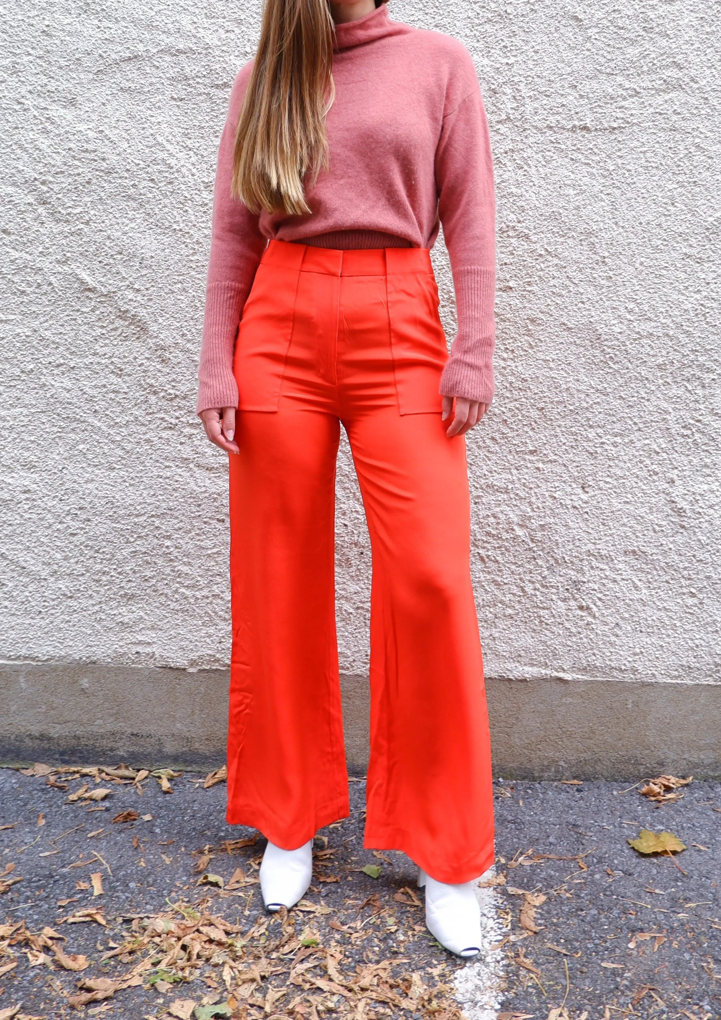 Phillip Lim Striking Orange 100% Silk Wide-Leg Trousers - 4