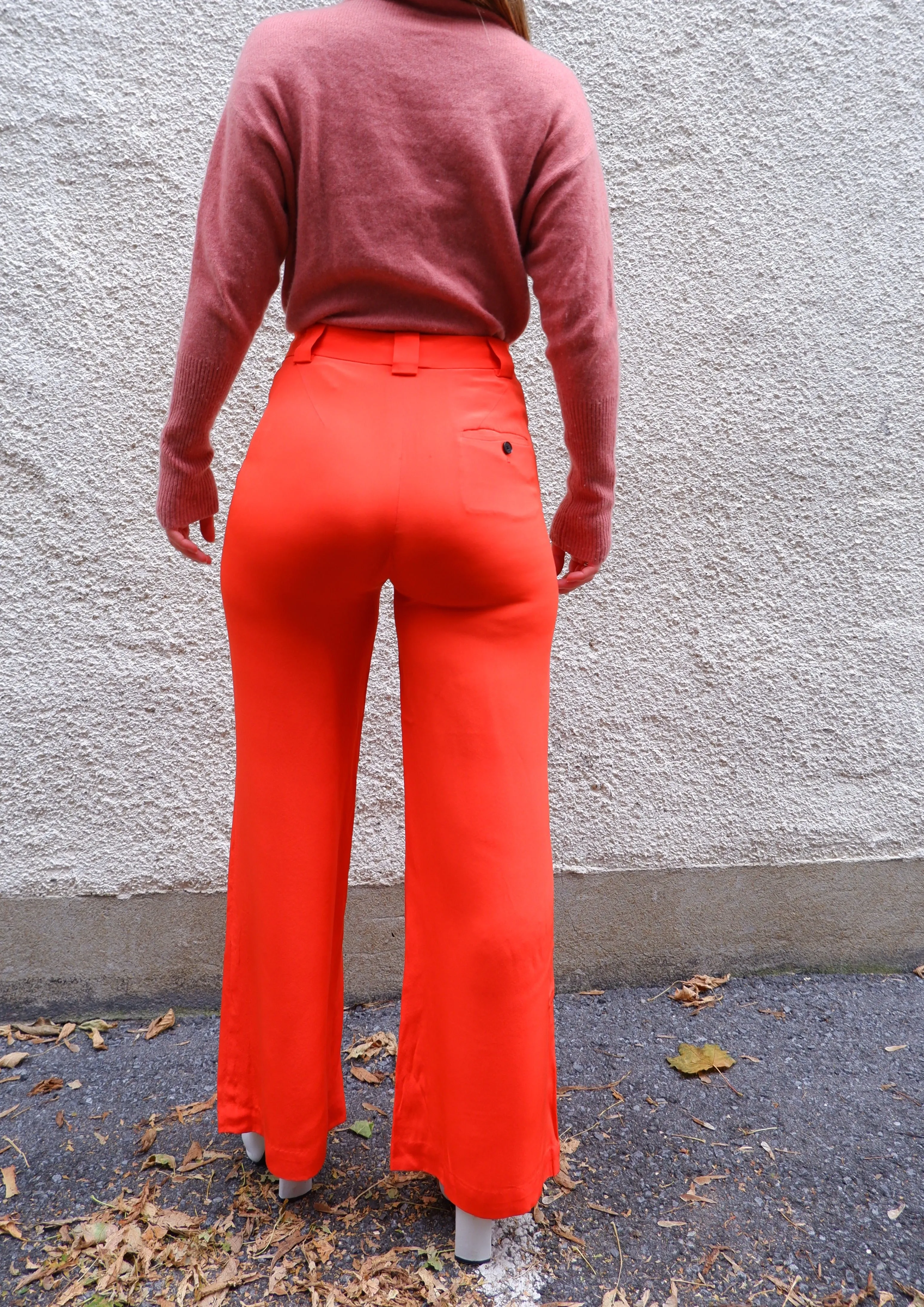 Phillip Lim Striking Orange 100% Silk Wide-Leg Trousers - 4