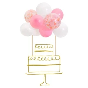Pink Balloon Cake Topper Kit, Meri Meri Cake Topper Includes 11 Mini Pink and White Confetti Filled Balloons
