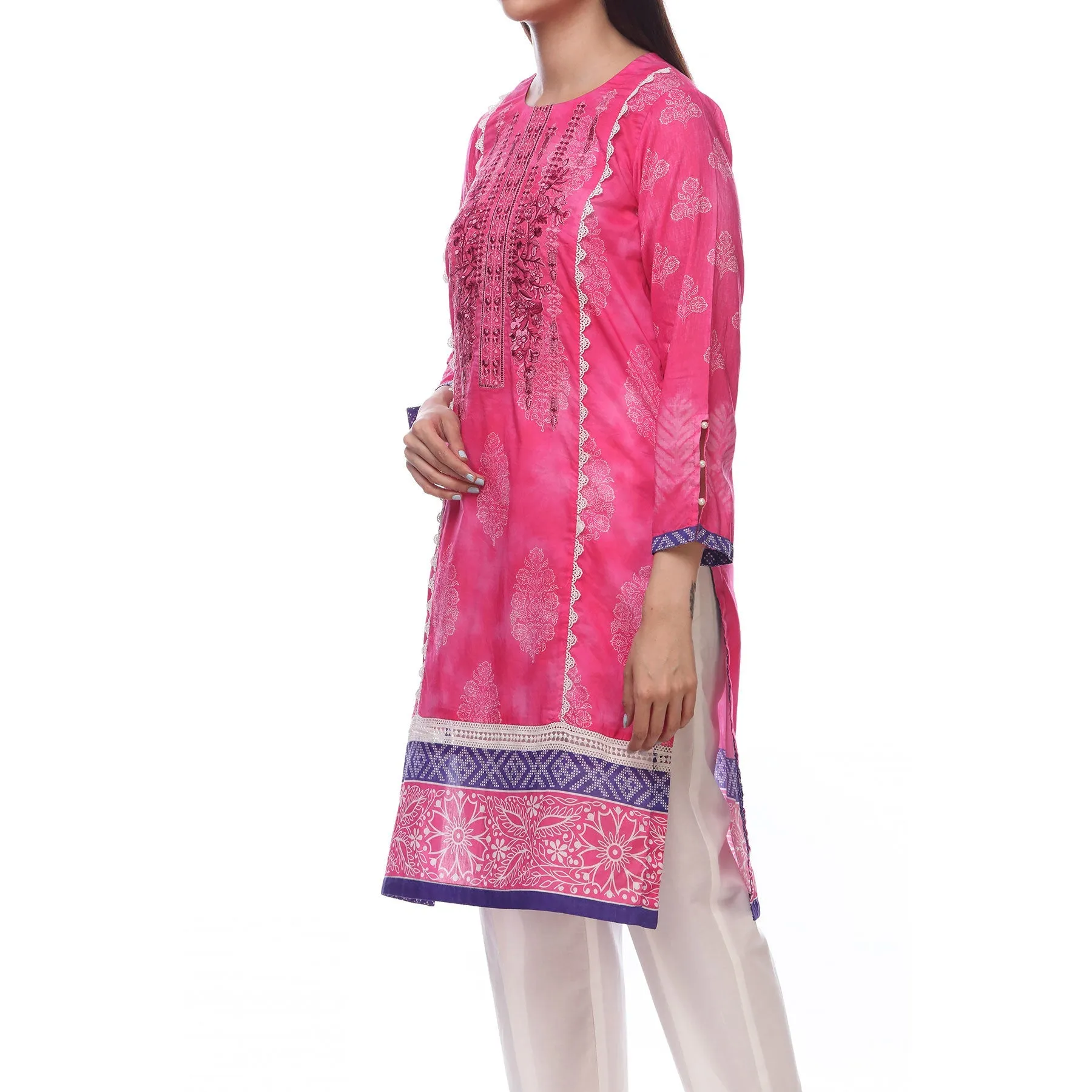 Pink Color Digital Printed Lawn Embroidered Shirt PS2348
