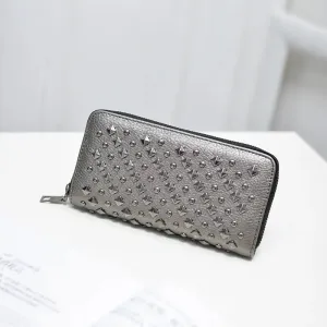 Punk Rivet Long Wallet with Horizontal Square Design