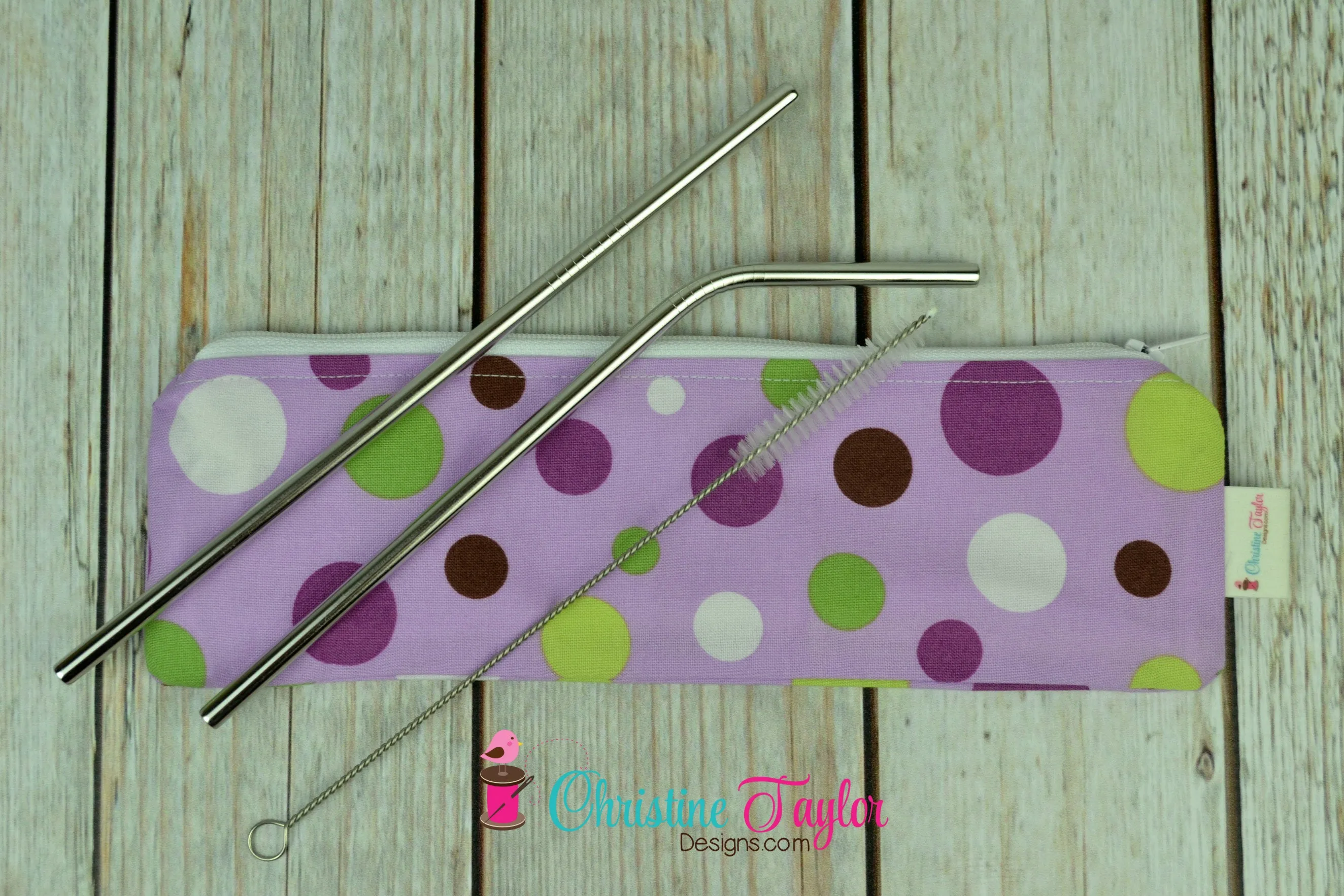 Ready Made Straw Pouch - Purple Dot