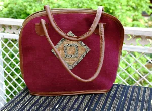 Red Maroon Shoulder Handbag with Bamboo Work