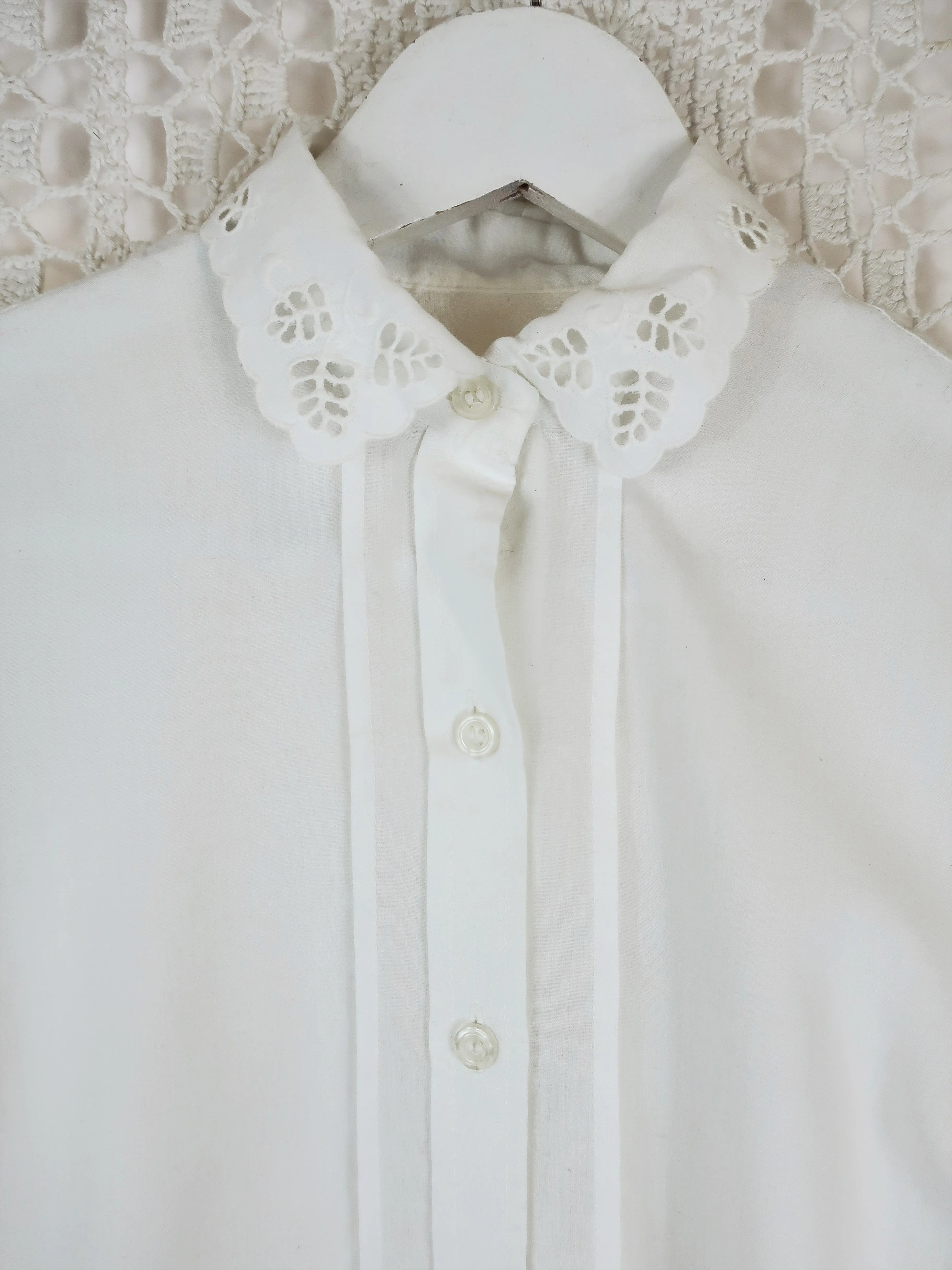 SALE 70's Vintage - White Lace Collared Shirt - Size XS
