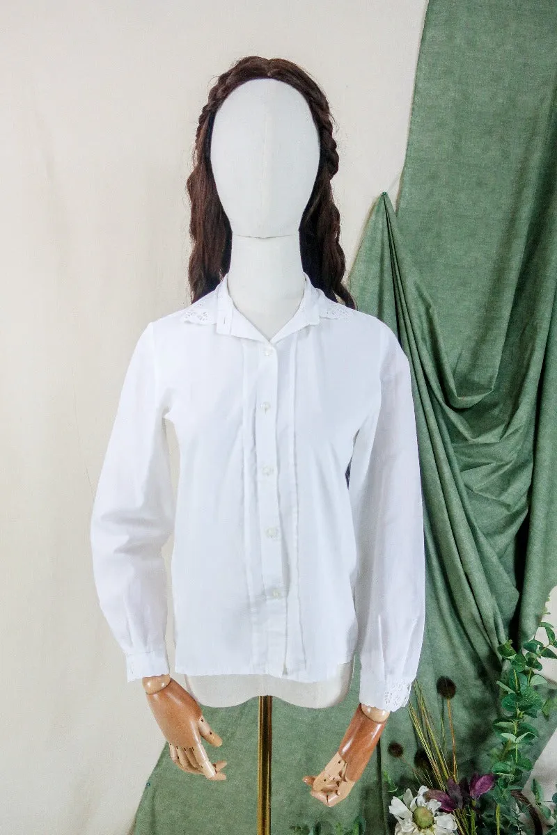 SALE 70's Vintage - White Lace Collared Shirt - Size XS