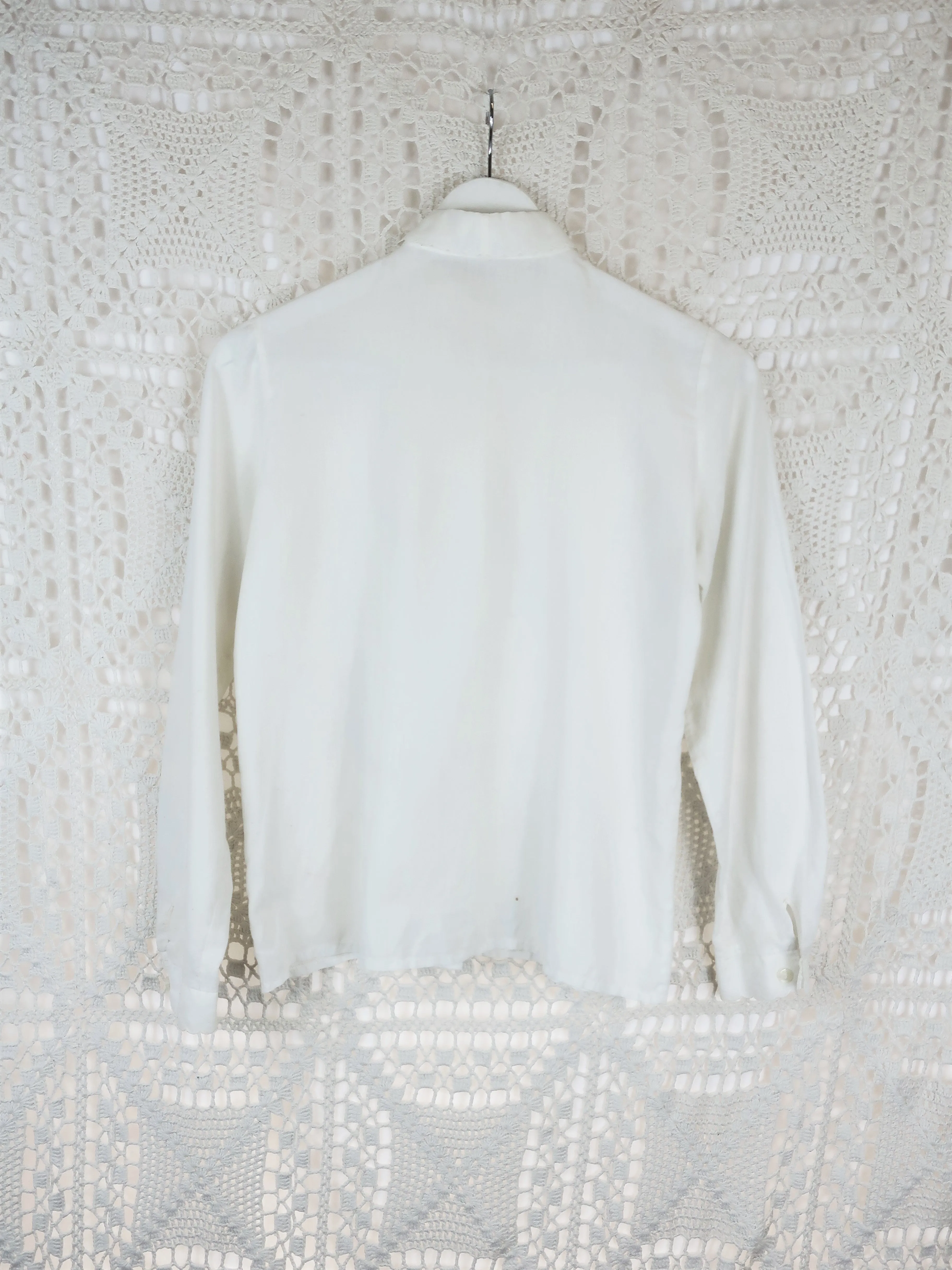 SALE 70's Vintage - White Lace Collared Shirt - Size XS