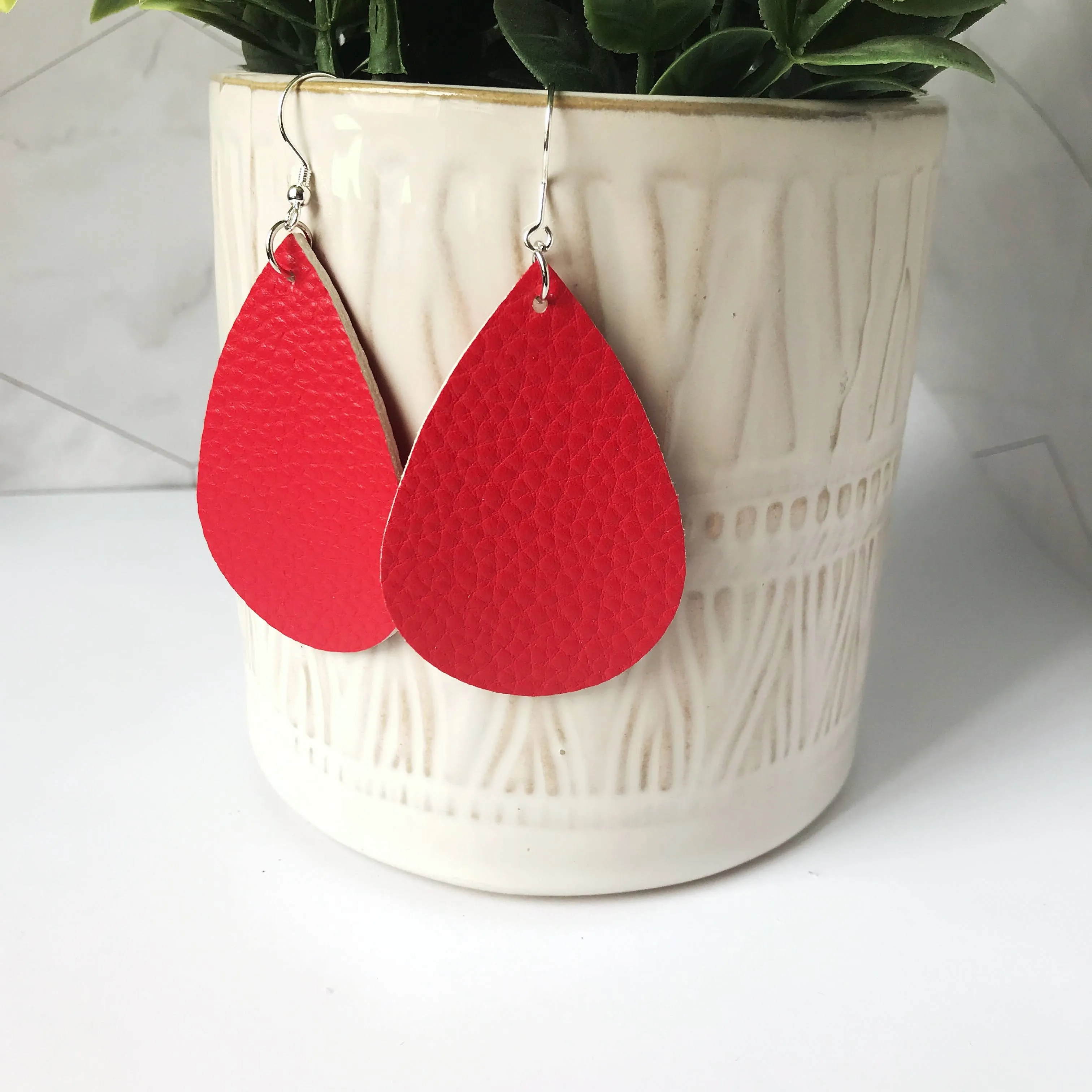 Sawyer - Red Faux Leather drop earrings