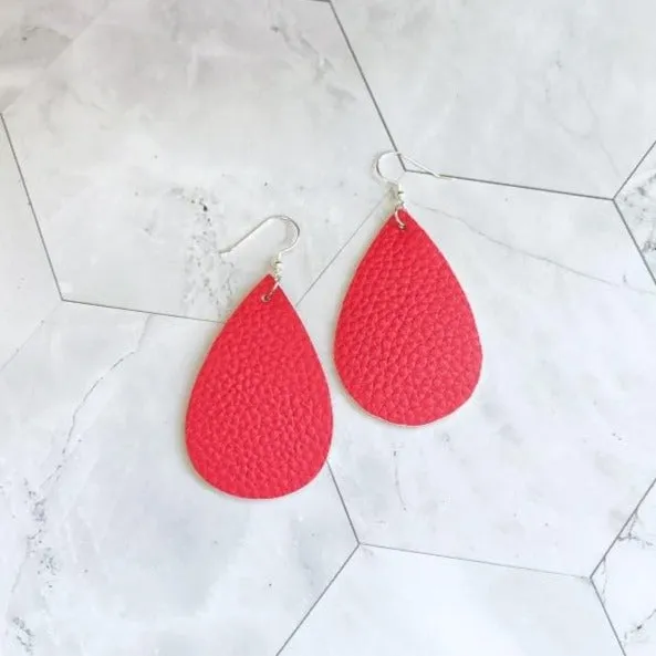 Sawyer - Red Faux Leather drop earrings