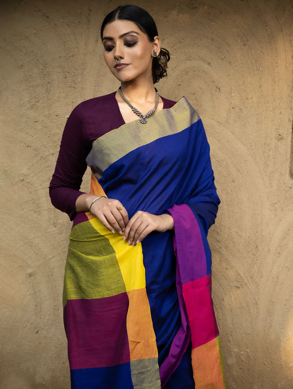 Soft & Striking. Pure Handwoven Linen Saree (With Blouse Piece) - Royal Blue Elegance
