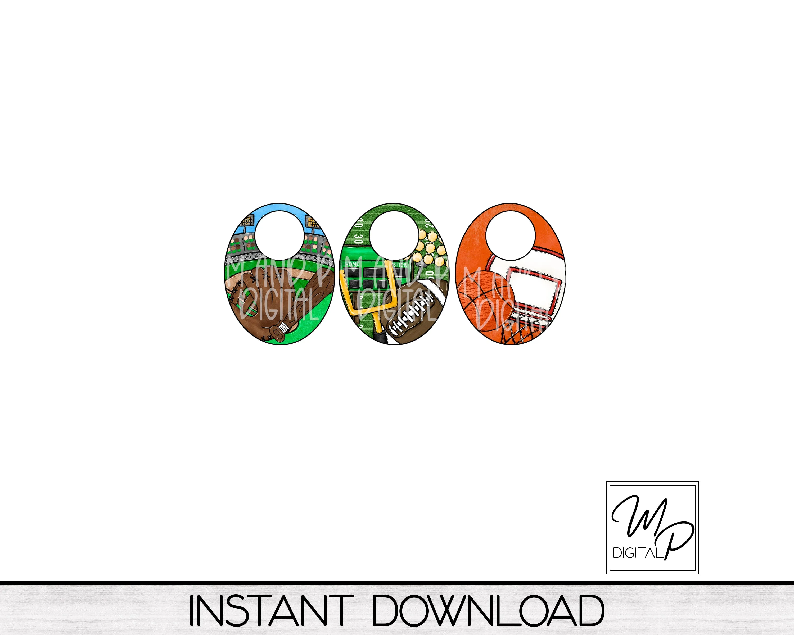 Sports Oval Earring with Leather Hoop PNG Design Bundle for Sublimation, Digital Download