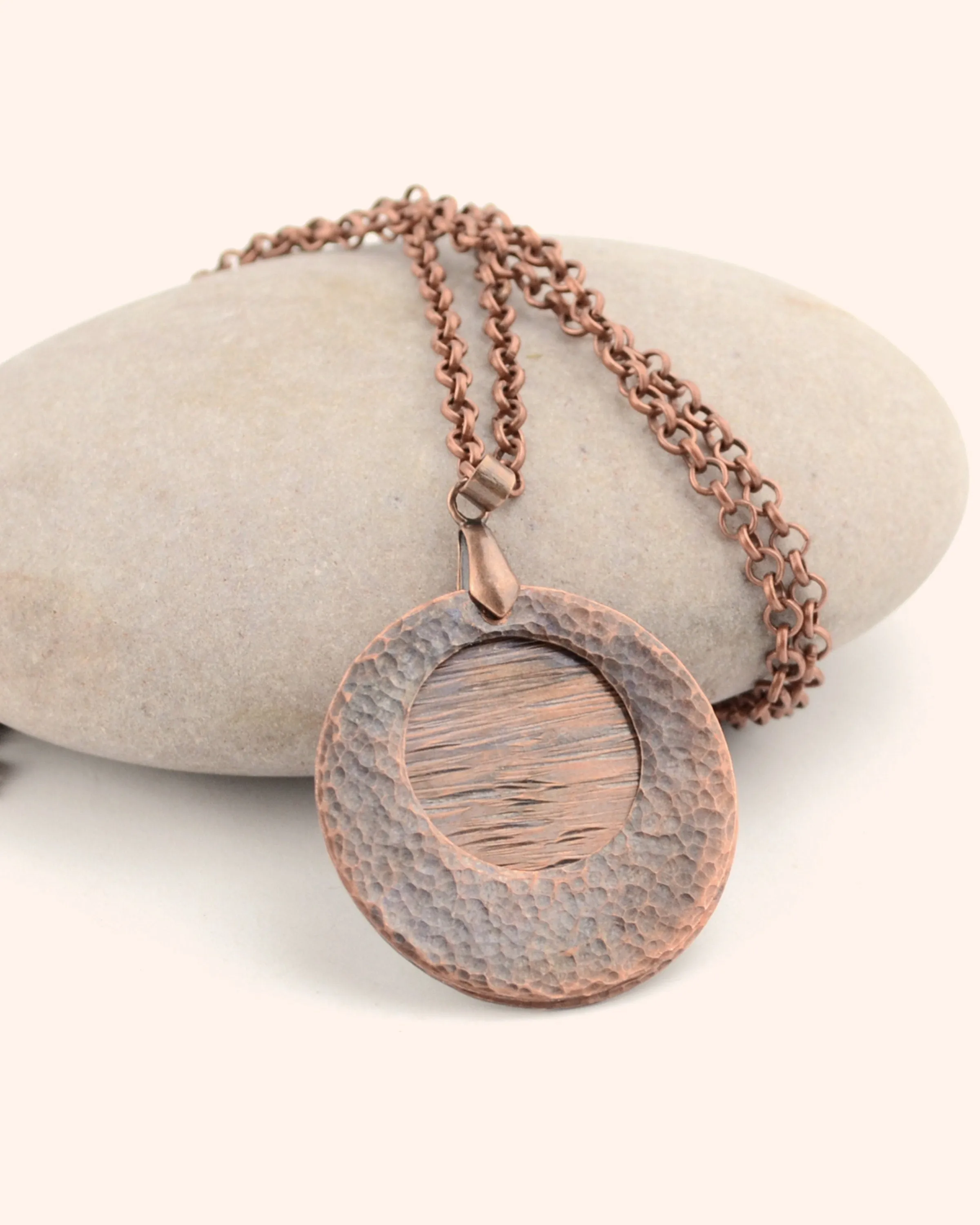 Statement hammered antique copper pendant, romantic gift for her